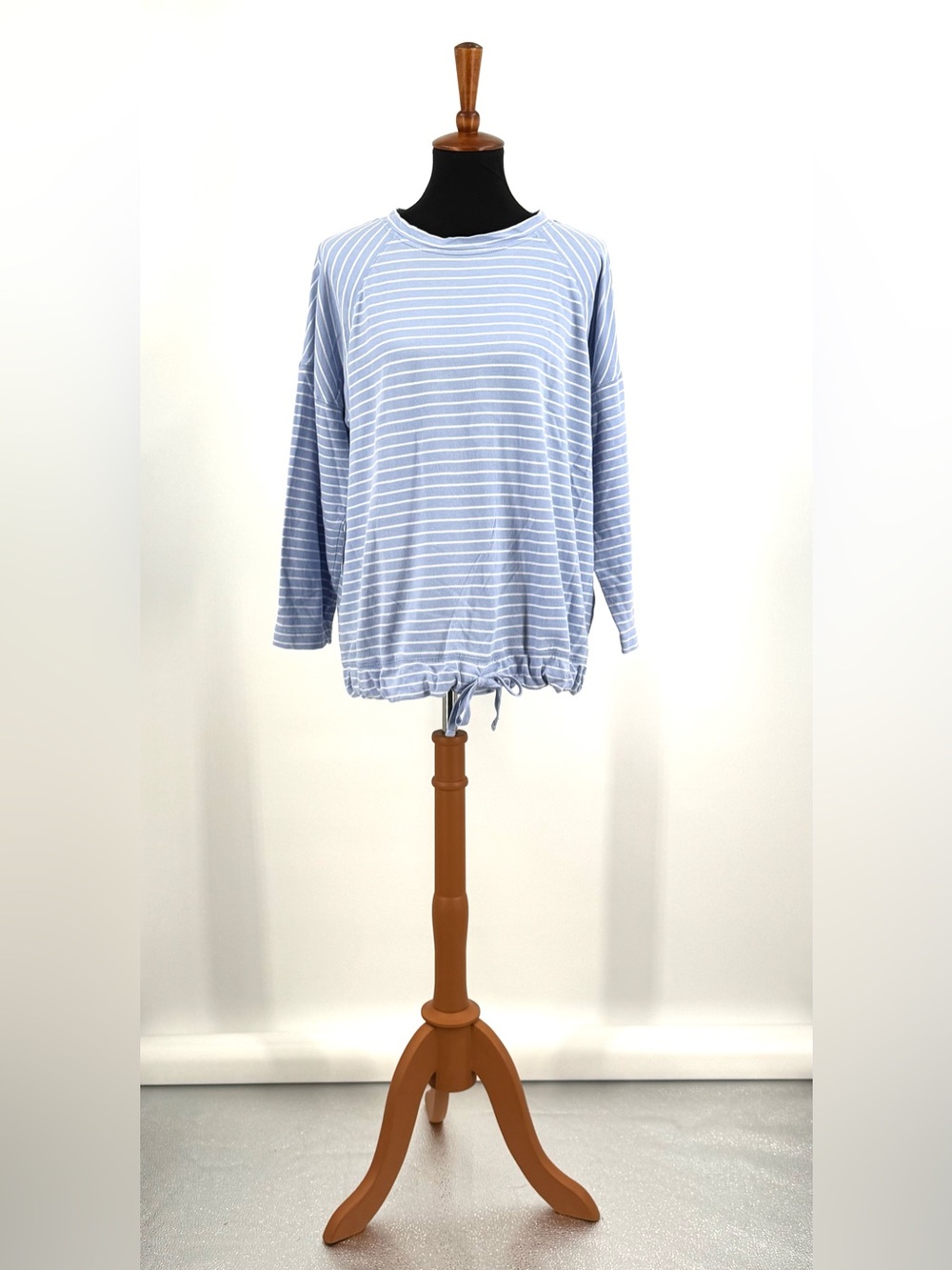 J. Jill Light Blue White Striped Cotton Top Drawstring Waist Size L